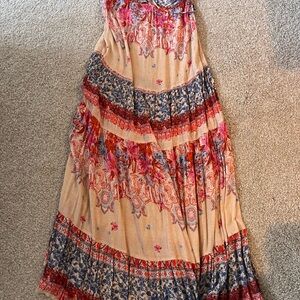 Free People Cream and Red Tiered A-Line Maxi Skirt